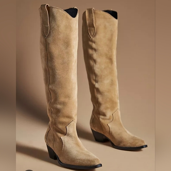 Anthropologie Shoes - Anthropologie Knee High Beige Suede Western Boot Size 38